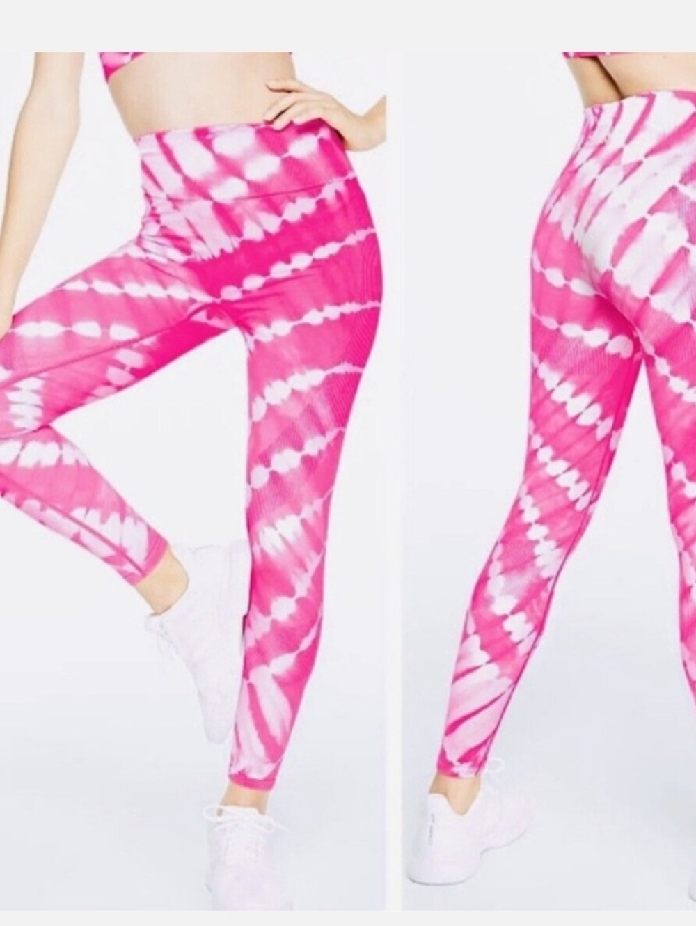 PINK Victoria's Secret Hot Pink & White Seamless Tie-Dye Leggings